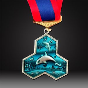 Marine themed dolphin marathon medal