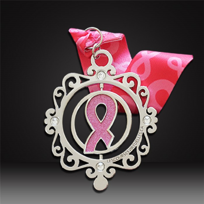custom spinning medals breast cancer logo