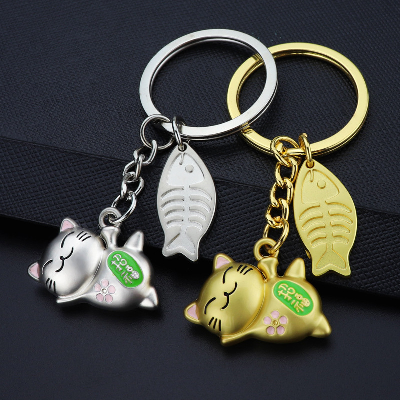 3D cat and fish Keychain