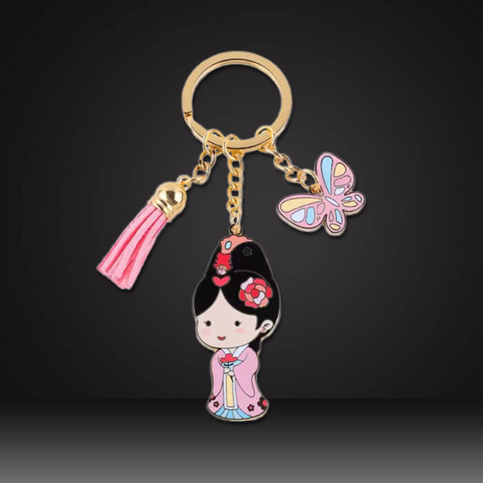 custom tassel keychains with cartoon tag pink