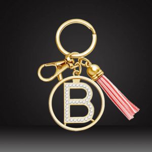 cutom tassel keychains with metal tag diamond